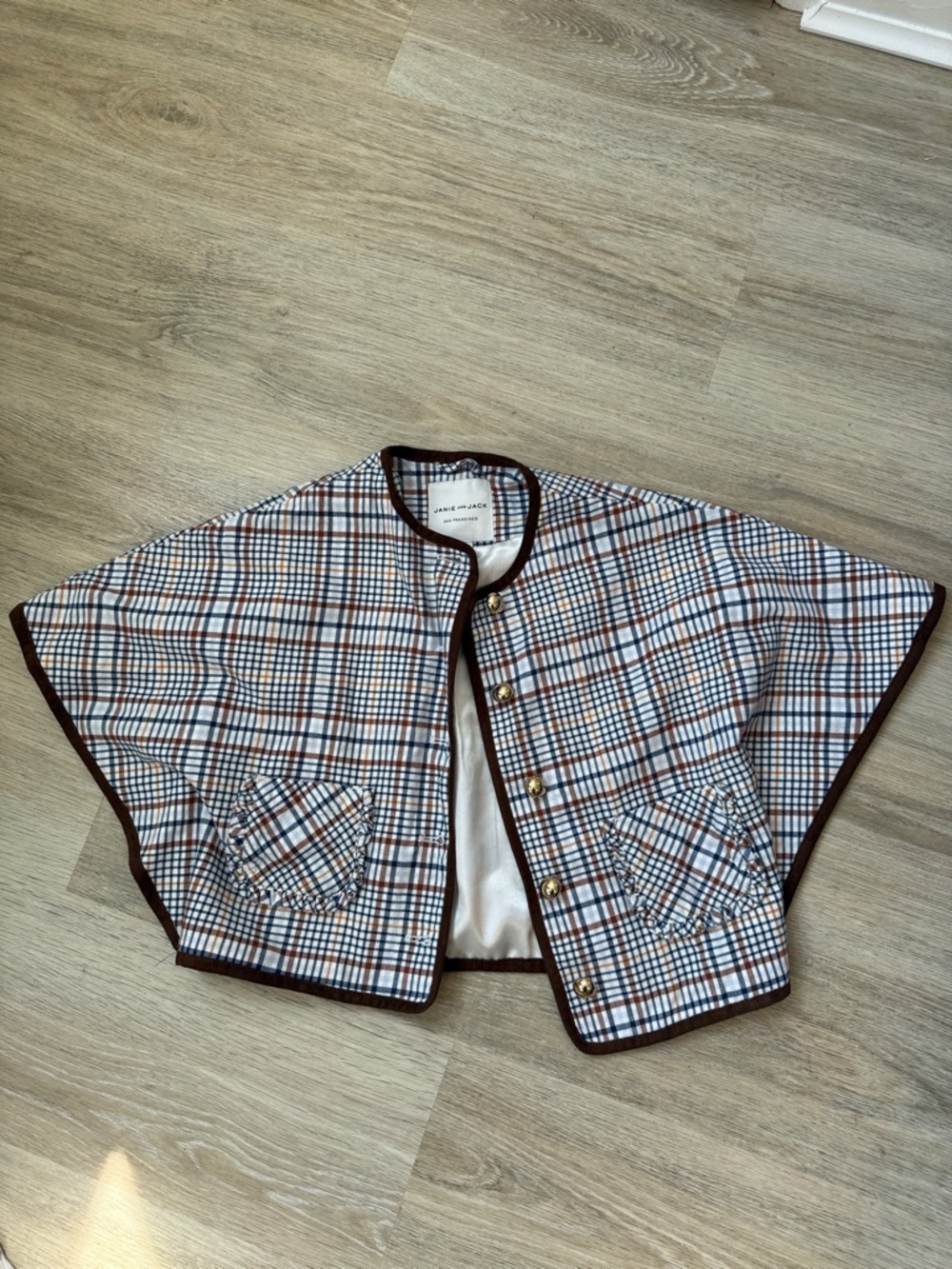 Janie and Jack, Blue & Cream Plaid Short Cape in size kids 3-4.